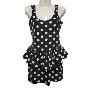 Polka dot Black and White Peplum-Style Mini Dress Size M
